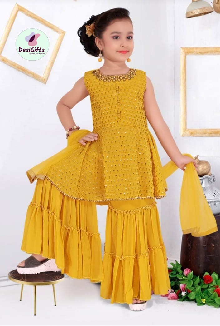 Yellow Mirror Work Sharara Set – Seema Gujral